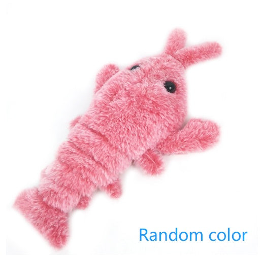 Soft plush electric jumping shrimp pet toy with swinging tail and USB rechargeable motor